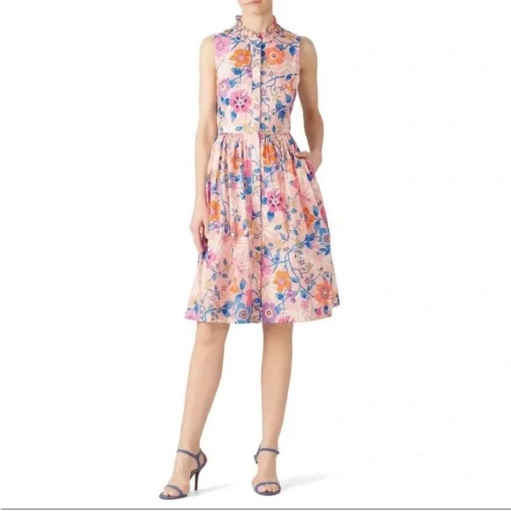 J Crew Liberty London Pavilion Pink Floral High Neck Button Up Midi Dress 00